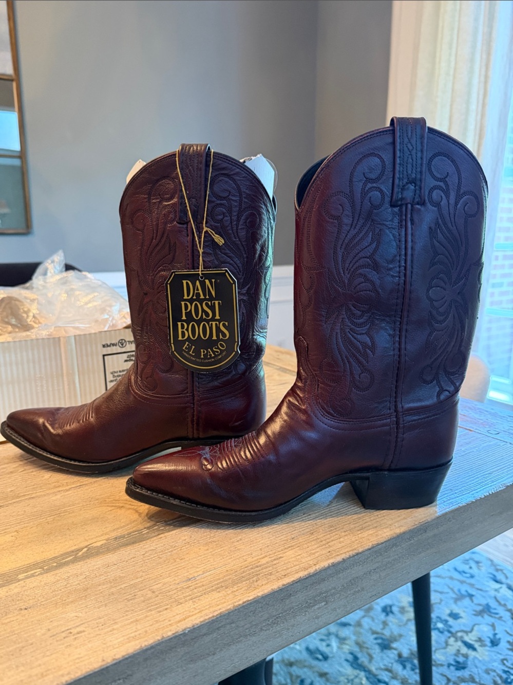 Dan Post Cowboy Boots. โLady Antiqueโ with original Box (Size 8 M) Vintage 1990s